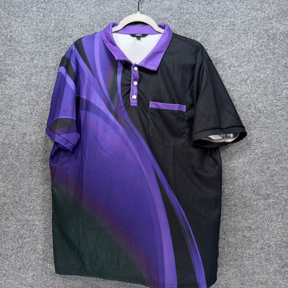 Ouku Polo Shirt Mens Large Purple Abstract Graphic Mesh‎ Pocket Golf Sporty Top